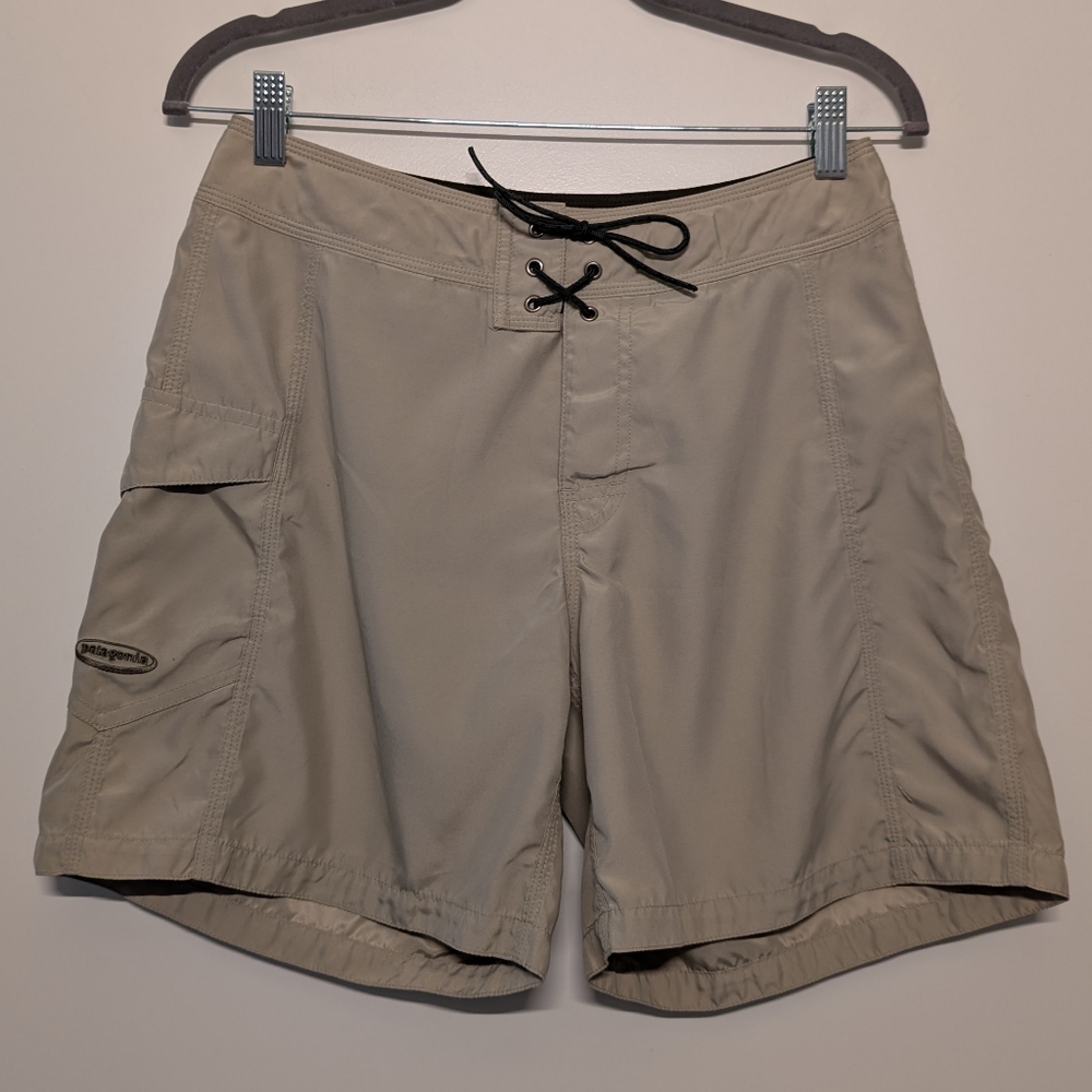 Patagonia Women's Board Shorts Size 9 Medium Tan Lace-Up Y2K Surf Style Soft